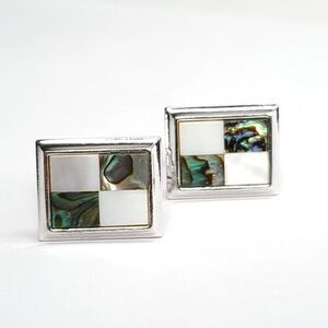 Vintage MOP Mother of Pearl Abalone Shell Cuff Links Checkerboard Geometric